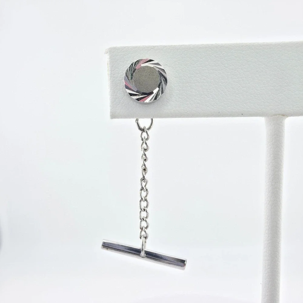 Vtg Tie Tack Clip Clasp Lapel Hat Pin Diamond Cut Silver Tone Sleek Minimalist